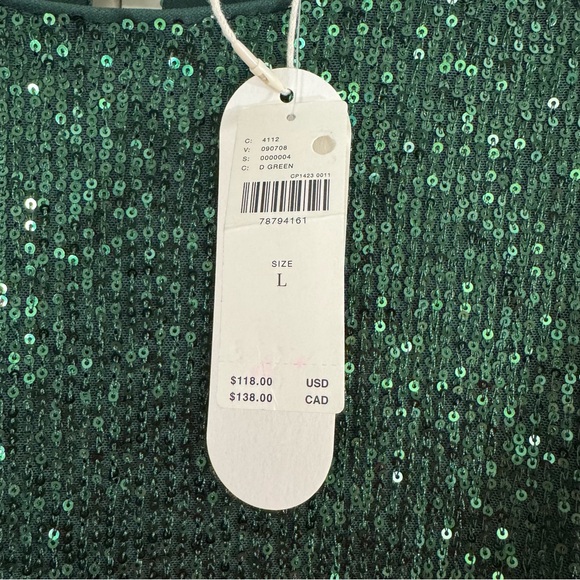Flat White Sequin Crew Neck Top Green Size Large Party Cocktail Anthropologie - Picture 11 of 13